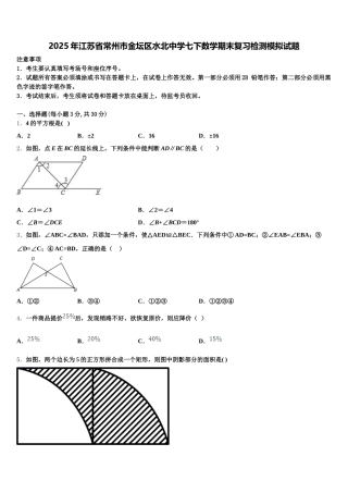 2025年江苏省常州市金坛区水北中学七下数学期末复习检测模拟试题含解析