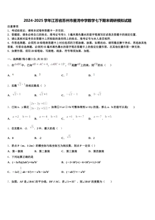 2024-2025学年江苏省苏州市星湾中学数学七下期末调研模拟试题含解析