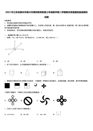 2025年江苏省泰州市泰兴市黄桥教育联盟七年级数学第二学期期末质量跟踪监视模拟试题含解析