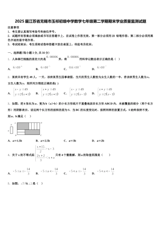 2025届江苏省无锡市玉祁初级中学数学七年级第二学期期末学业质量监测试题含解析