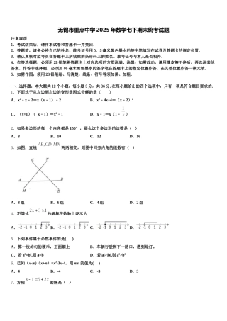 无锡市重点中学2025年数学七下期末统考试题含解析