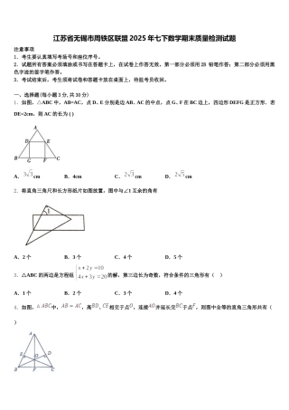 江苏省无锡市周铁区联盟2025年七下数学期末质量检测试题含解析