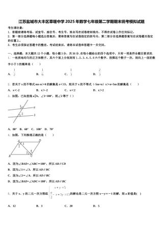 江苏盐城市大丰区草堰中学2025年数学七年级第二学期期末统考模拟试题含解析
