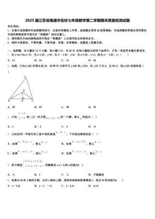 2025届江苏省南通市名校七年级数学第二学期期末质量检测试题含解析