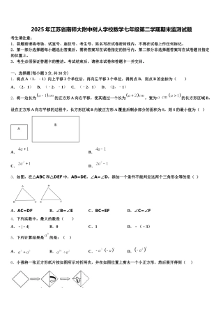 2025年江苏省南师大附中树人学校数学七年级第二学期期末监测试题含解析