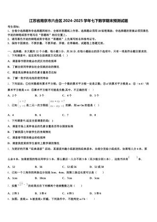 江苏省南京市六合区2024-2025学年七下数学期末预测试题含解析
