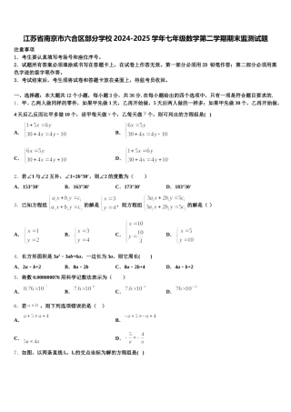 江苏省南京市六合区部分学校2024-2025学年七年级数学第二学期期末监测试题含解析