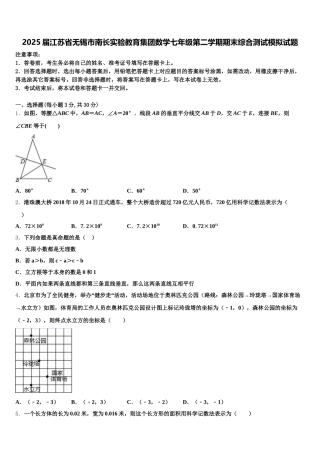 2025届江苏省无锡市南长实验教育集团数学七年级第二学期期末综合测试模拟试题含解析