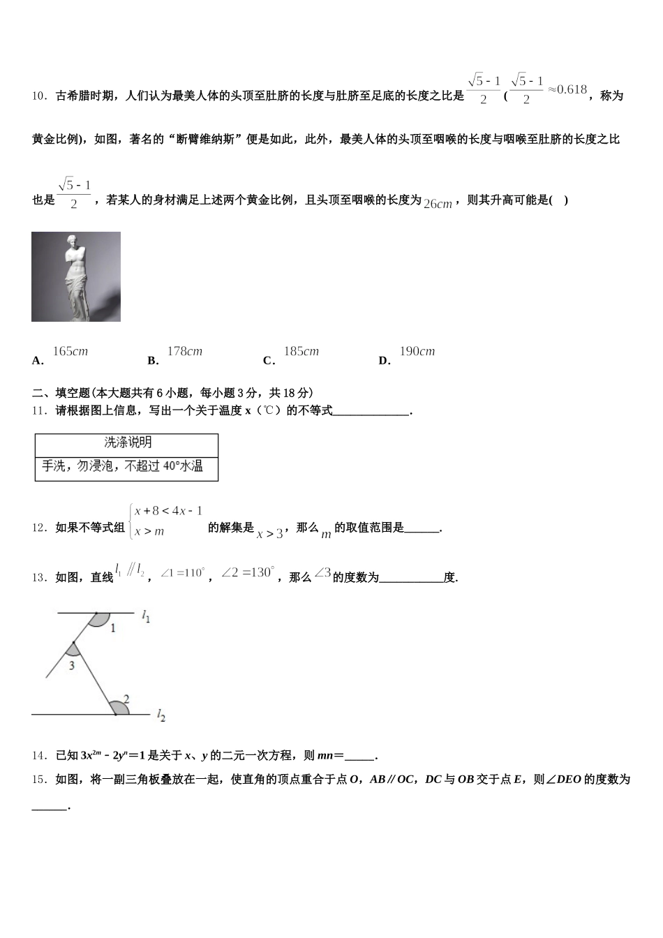 2024-2025学年江苏省兴化市昭阳湖初级中学数学七下期末综合测试模拟试题含解析_第3页