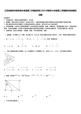 江苏省南京市南京民办育英第二外国语学校2025年数学七年级第二学期期末检测模拟试题含解析