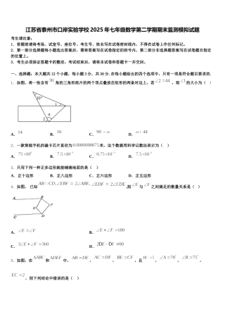 江苏省泰州市口岸实验学校2025年七年级数学第二学期期末监测模拟试题含解析