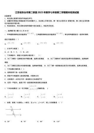江苏省东台市第二联盟2025年数学七年级第二学期期末检测试题含解析