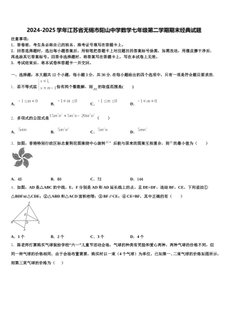 2024-2025学年江苏省无锡市阳山中学数学七年级第二学期期末经典试题含解析