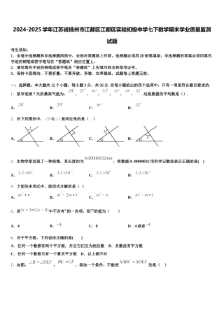 2024-2025学年江苏省扬州市江都区江都区实验初级中学七下数学期末学业质量监测试题含解析