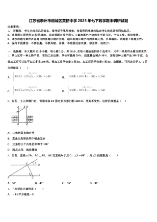 江苏省泰州市相城区黄桥中学2025年七下数学期末调研试题含解析
