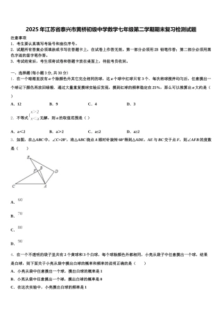 2025年江苏省泰兴市黄桥初级中学数学七年级第二学期期末复习检测试题含解析