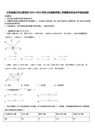 江苏省镇江市江南学校2024-2025学年七年级数学第二学期期末学业水平测试试题含解析