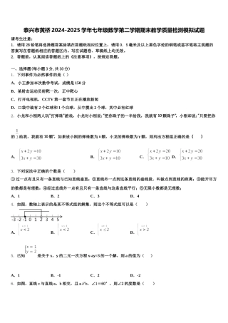 泰兴市黄桥2024-2025学年七年级数学第二学期期末教学质量检测模拟试题含解析