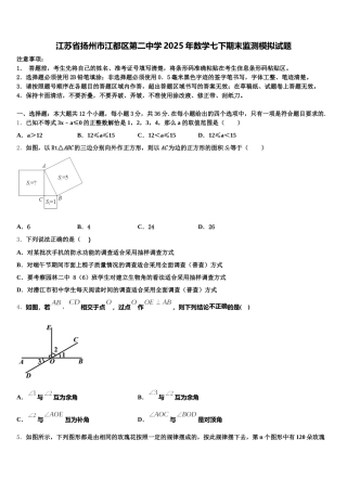 江苏省扬州市江都区第二中学2025年数学七下期末监测模拟试题含解析