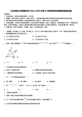 江苏省宜兴市陶都中学2024-2025学年七下数学期末质量跟踪监视试题含解析