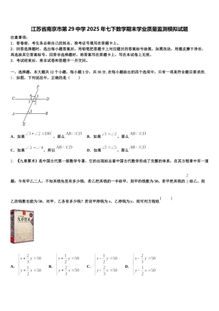 江苏省南京市第29中学2025年七下数学期末学业质量监测模拟试题含解析