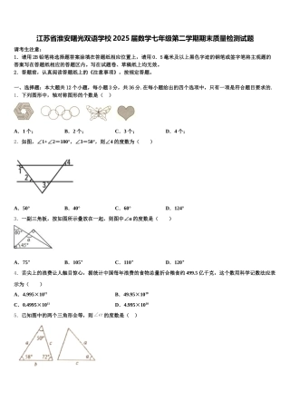江苏省淮安曙光双语学校2025届数学七年级第二学期期末质量检测试题含解析