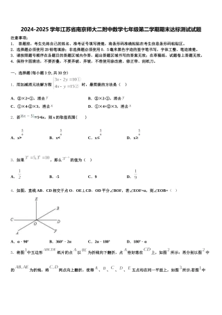 2024-2025学年江苏省南京师大二附中数学七年级第二学期期末达标测试试题含解析