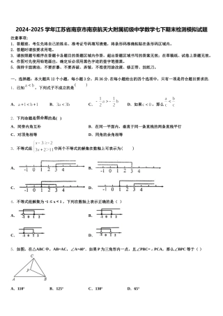 2024-2025学年江苏省南京市南京航天大附属初级中学数学七下期末检测模拟试题含解析