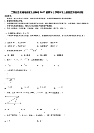 江苏省连云港海州区七校联考2025届数学七下期末学业质量监测模拟试题含解析
