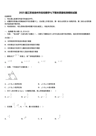 2025届江苏省徐州市名校数学七下期末质量检测模拟试题含解析