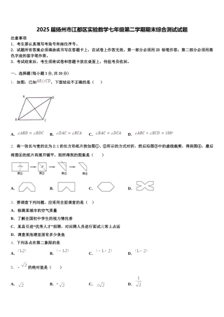 2025届扬州市江都区实验数学七年级第二学期期末综合测试试题含解析