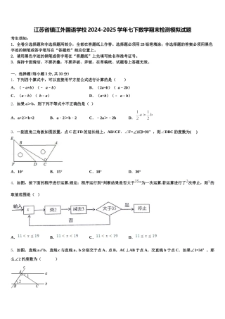 江苏省镇江外国语学校2024-2025学年七下数学期末检测模拟试题含解析