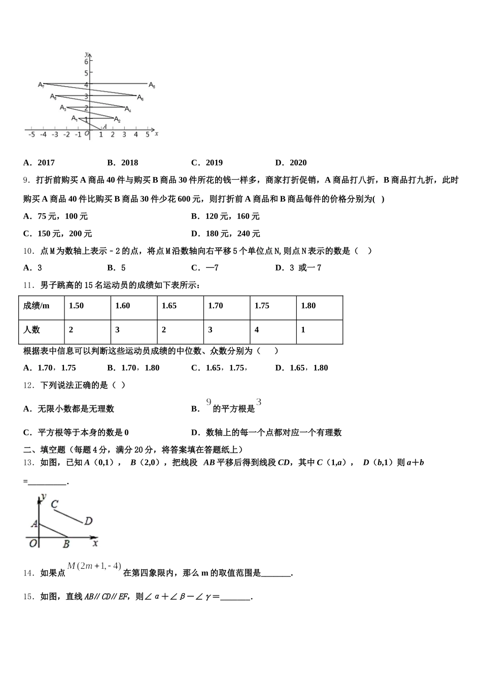 2025年江苏省南通田家炳中学七年级数学第二学期期末监测试题含解析_第2页