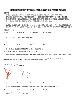 江苏省宿迁市沭阳广宇学校2025届七年级数学第二学期期末检测试题含解析