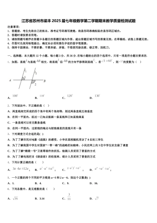江苏省苏州市梁丰2025届七年级数学第二学期期末教学质量检测试题含解析