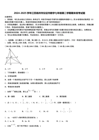 2024-2025学年江苏扬州市仪征市数学七年级第二学期期末统考试题含解析
