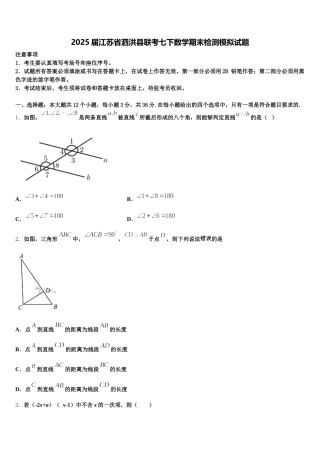 2025届江苏省泗洪县联考七下数学期末检测模拟试题含解析