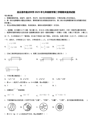 连云港市重点中学2025年七年级数学第二学期期末监测试题含解析