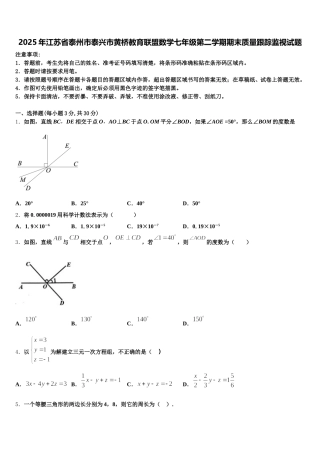 2025年江苏省泰州市泰兴市黄桥教育联盟数学七年级第二学期期末质量跟踪监视试题含解析