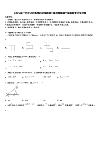 2025年江苏省兴化市楚水初级中学七年级数学第二学期期末统考试题含解析