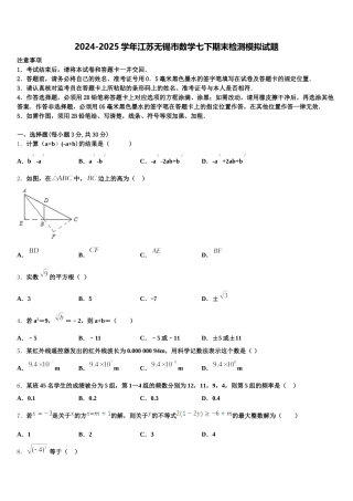 2024-2025学年江苏无锡市数学七下期末检测模拟试题含解析
