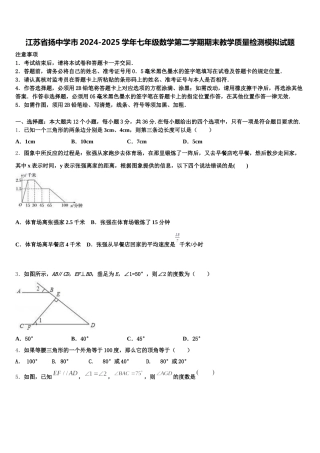 江苏省扬中学市2024-2025学年七年级数学第二学期期末教学质量检测模拟试题含解析