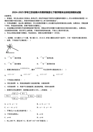 2024-2025学年江苏省泰兴市黄桥集团七下数学期末达标检测模拟试题含解析