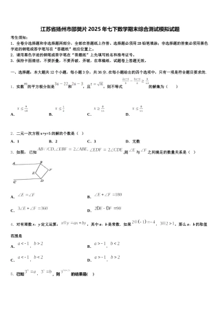 江苏省扬州市邵樊片2025年七下数学期末综合测试模拟试题含解析
