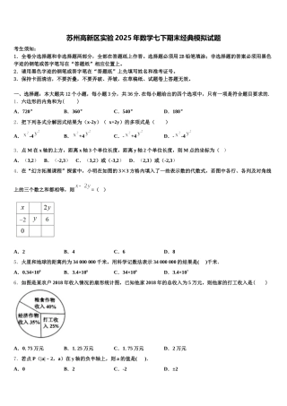 苏州高新区实验2025年数学七下期末经典模拟试题含解析