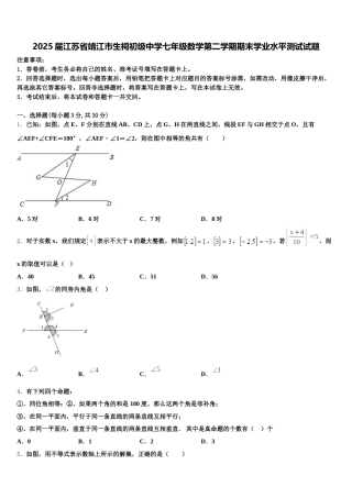 2025届江苏省靖江市生祠初级中学七年级数学第二学期期末学业水平测试试题含解析