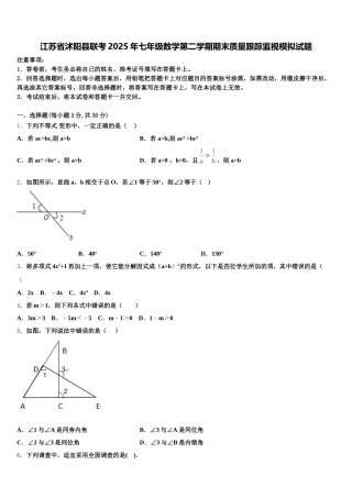 江苏省沭阳县联考2025年七年级数学第二学期期末质量跟踪监视模拟试题含解析