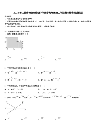 2025年江苏省句容市崇明中学数学七年级第二学期期末综合测试试题含解析