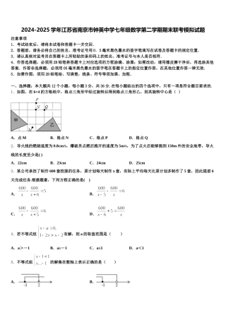 2024-2025学年江苏省南京市钟英中学七年级数学第二学期期末联考模拟试题含解析