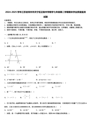 2024-2025学年江苏省常州市天宁区正衡中学数学七年级第二学期期末学业质量监测试题含解析